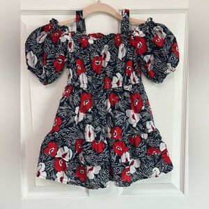 New Janie and Jack  girl's floral cold-shoulder puff-sleeve dress Sz 3T Cotton